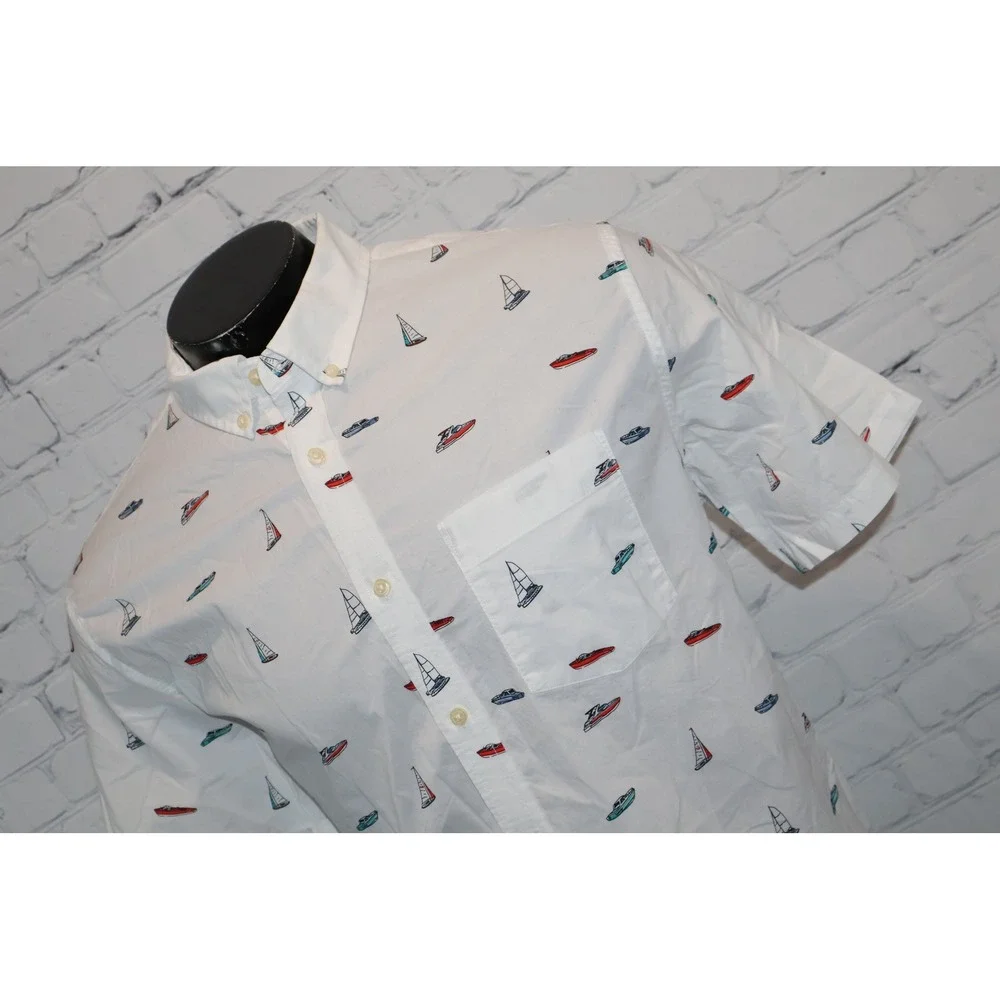 Banana Republic Button Down Shirt Mens XL White Sailboat Speedboat Print